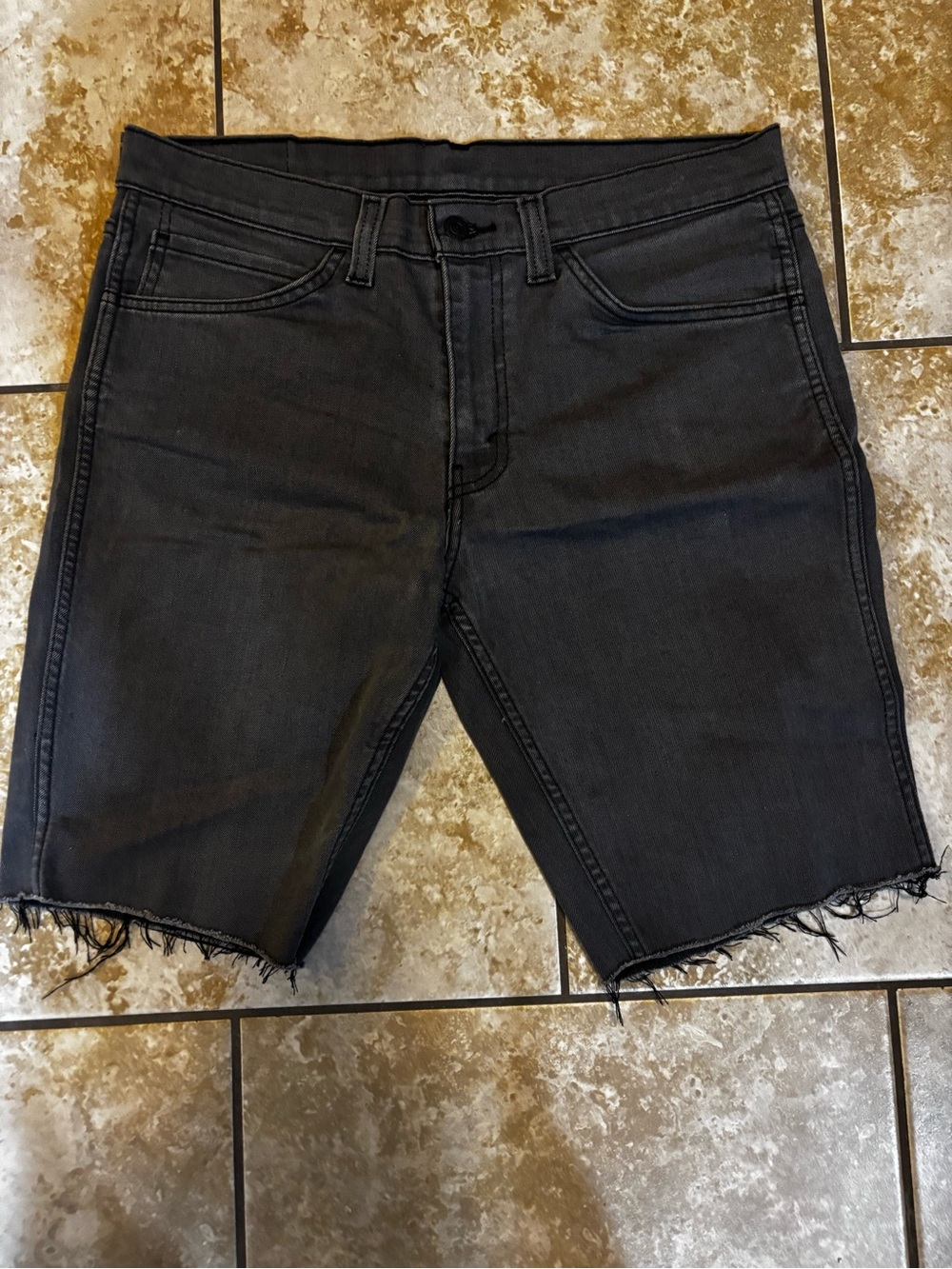 Levi's Black Raw-Hem Denim Shorts